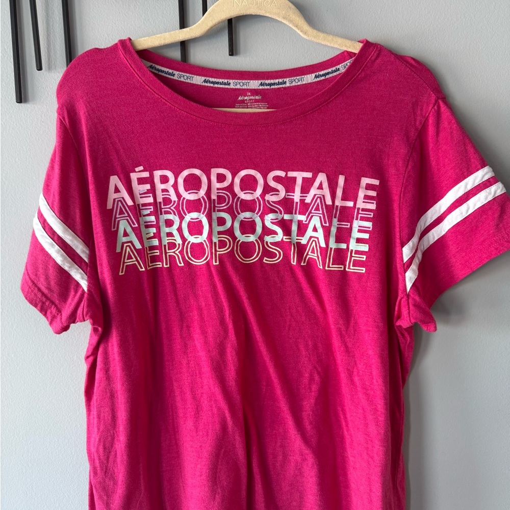 Aeropostale Fuchsia Logo Tee with White Stripes 2X